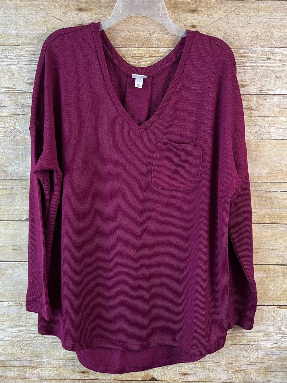 Merona Maroon High-Low V-Neck Long Sleeve Pocket Sweater Pleated Back XXL EUC